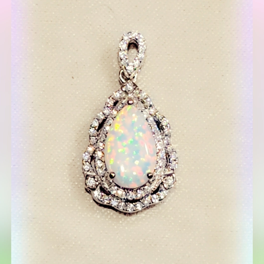 White Fire Opal Sterling Baby Pendant